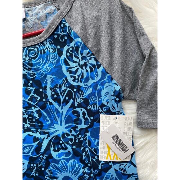 NWT Lularoe Blue Floral With Gray Raglan Sleeves Julia Pencil Dress- Size XXS - Picture 3 of 3
